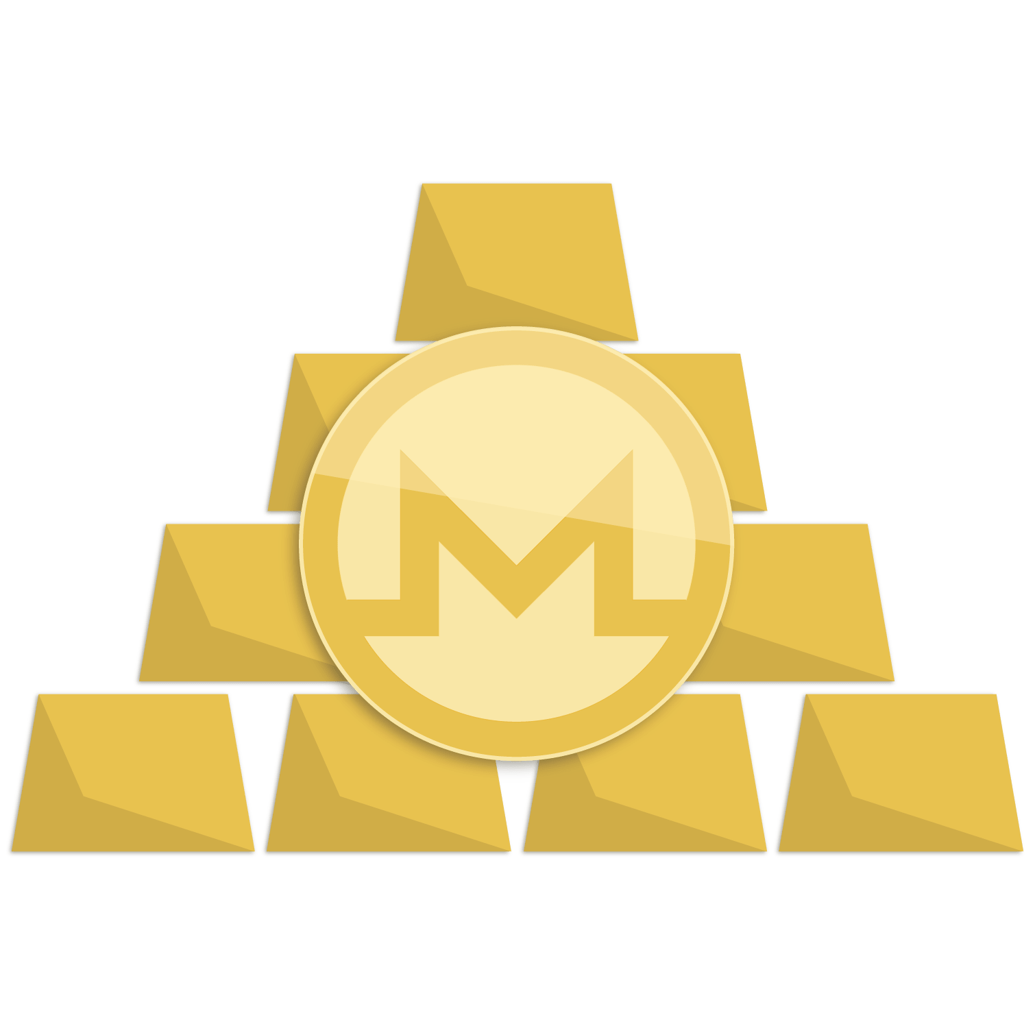 gold bars pyramid stacked with Monero symbol on the front
