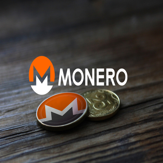 Monero coin and gold coin on the table